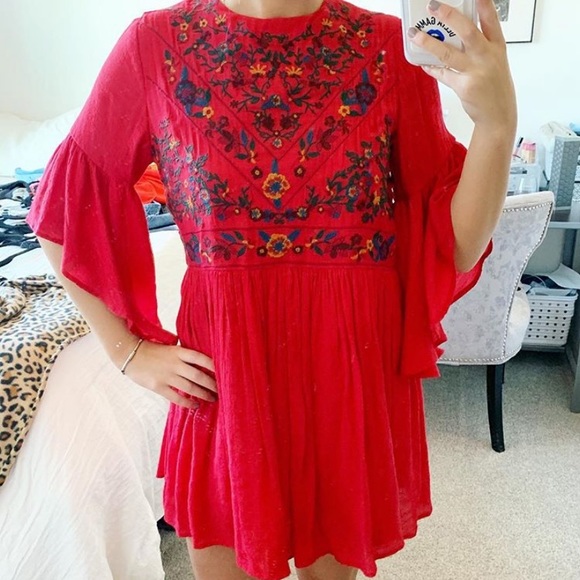 Red Boho Dress with Embroidery - Picture 2 of 2